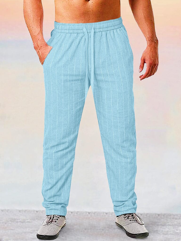 Casual Stripe Cotton Linen Pants Pants coofandy Clear Blue M 