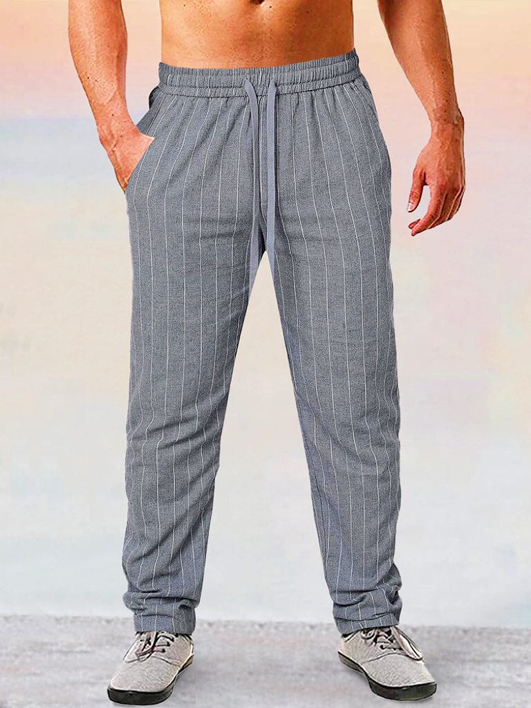 Casual Stripe Cotton Linen Pants Pants coofandy Light Grey M 