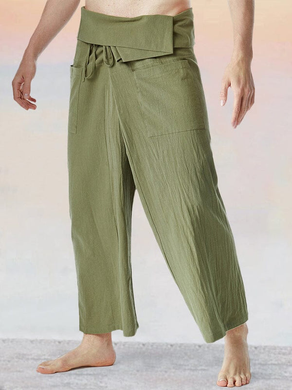 Unique Loose Fit Cotton Linen Fisherman Pants Pants coofandy Army Green F 