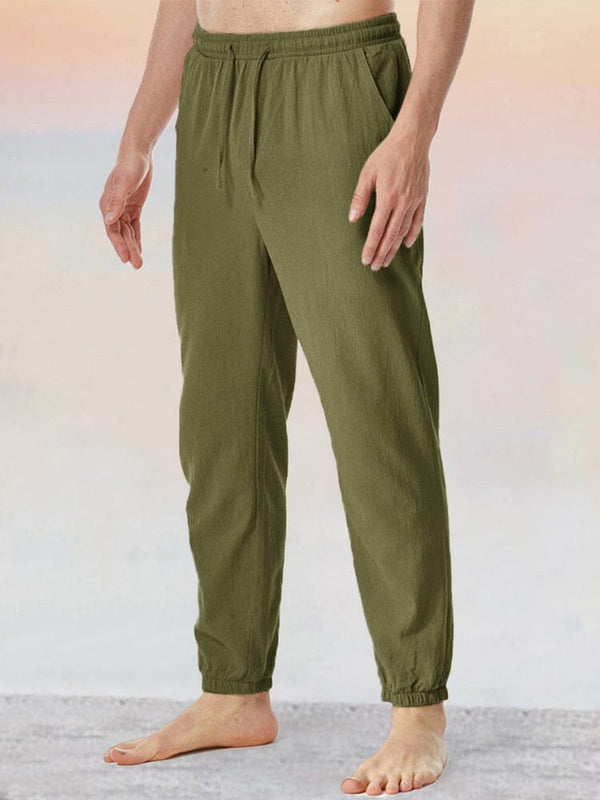 Soft Cotton Linen Beam Feet Pants Pants coofandy Army Green S 