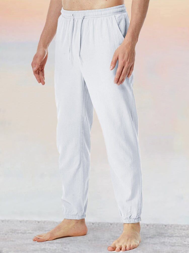 Soft Cotton Linen Beam Feet Pants Pants coofandy White S 