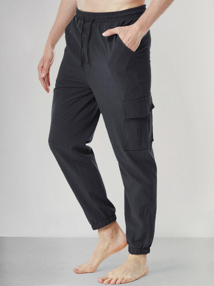 Casual Soft Cotton Linen Drawstring Pants Pants coofandy Black S 
