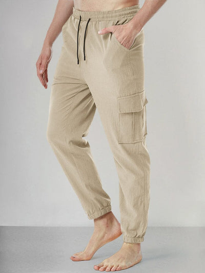 Casual Soft Cotton Linen Drawstring Pants Pants coofandy Khaki S 