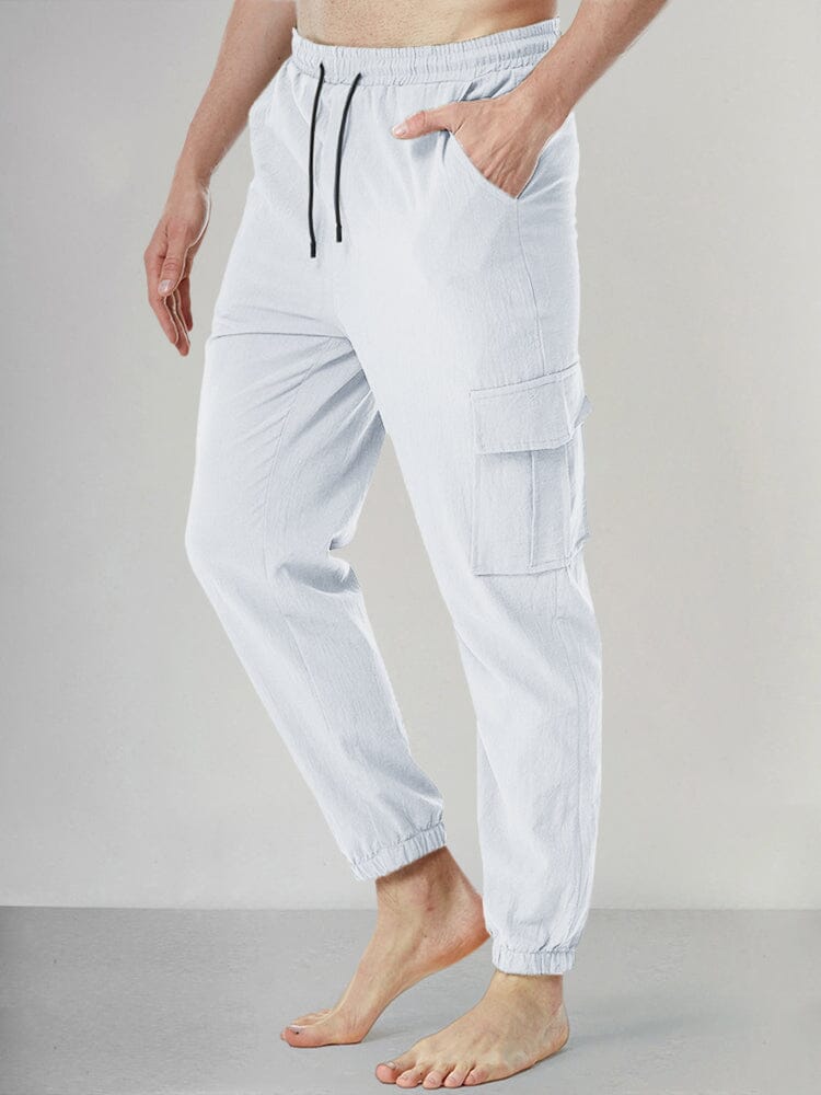Casual Soft Cotton Linen Drawstring Pants Pants coofandy White S 