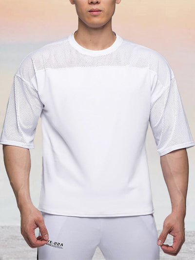 Breathable Loose Fit Mesh Top T-shirt coofandy White M 