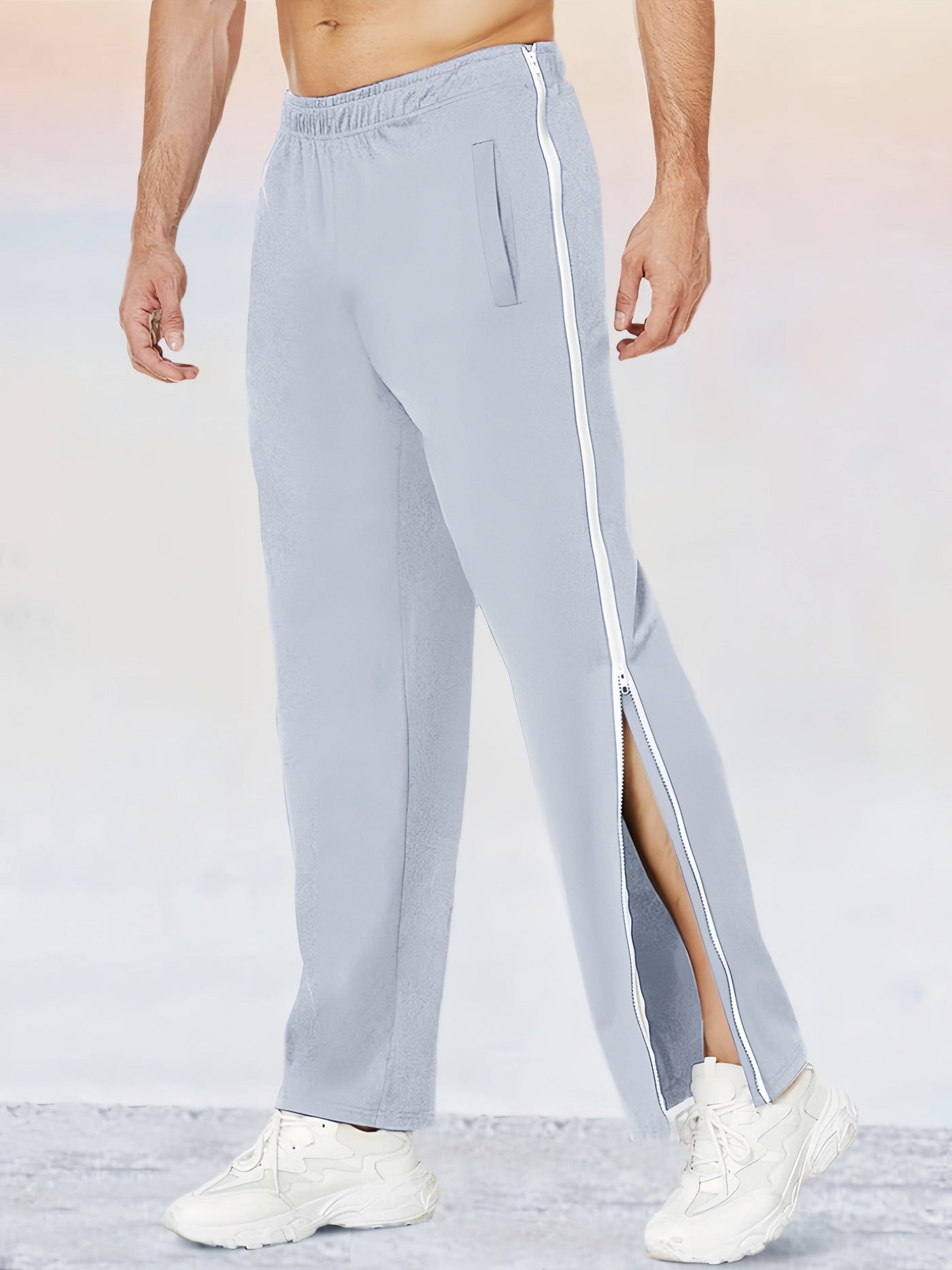 Unique Zipper Slit Side Sweatpants Sweatpants coofandy Light Grey M 