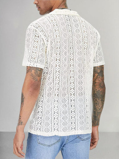 Casual Breathable Hollow Lace Shirt Shirts coofandy 
