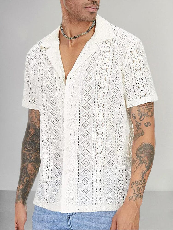 Casual Breathable Hollow Lace Shirt Shirts coofandy White S 