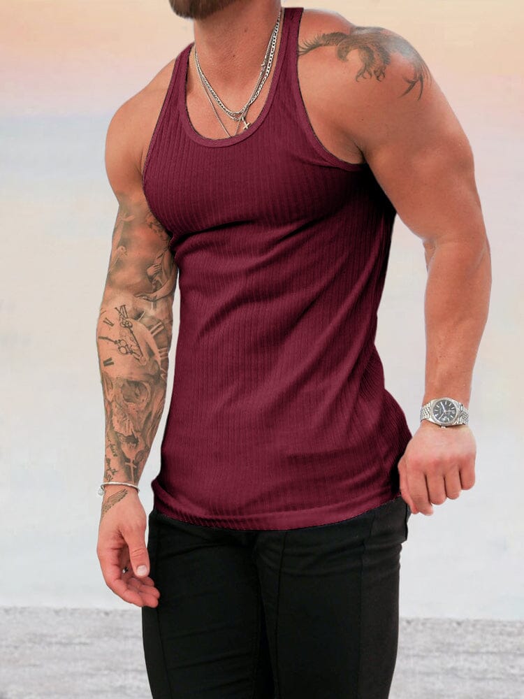 Classic Ribbed Stretch Tank Top Tank Tops coofandystore Red M 