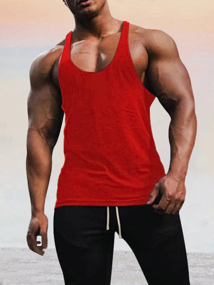 Classic Breathable Solid Tank Top Tank Tops coofandy Red M 