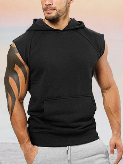 Casual Cotton Hooded Sports Tank Top Tank Tops coofandy Black M 