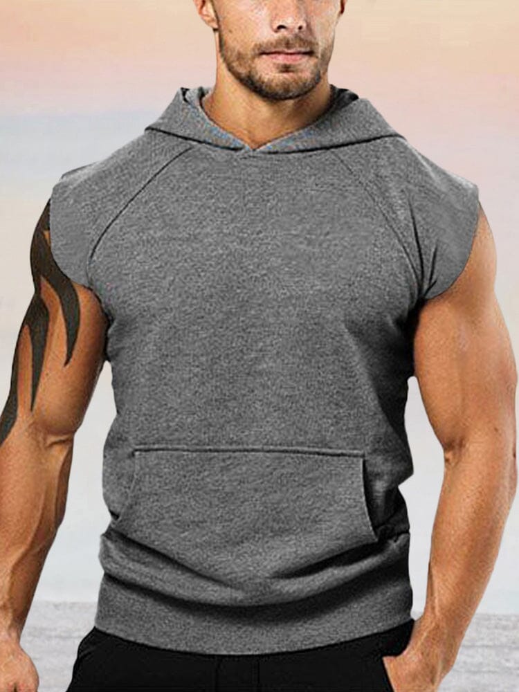 Casual Cotton Hooded Sports Tank Top Tank Tops coofandy Dark Grey M 