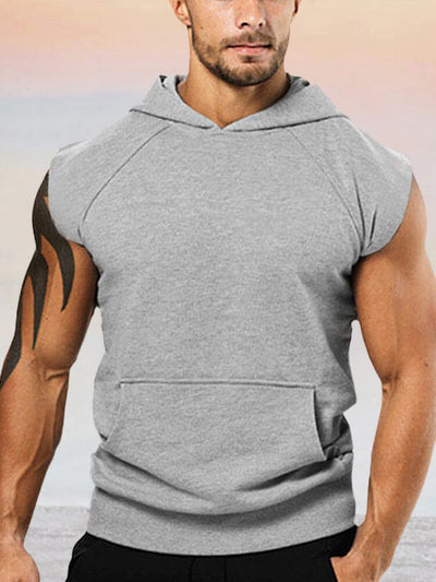 Casual Cotton Hooded Sports Tank Top Tank Tops coofandy Light Grey M 