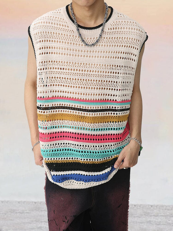 Stylish Breathable Stripe Knit Tank Top Tank Tops coofandy 