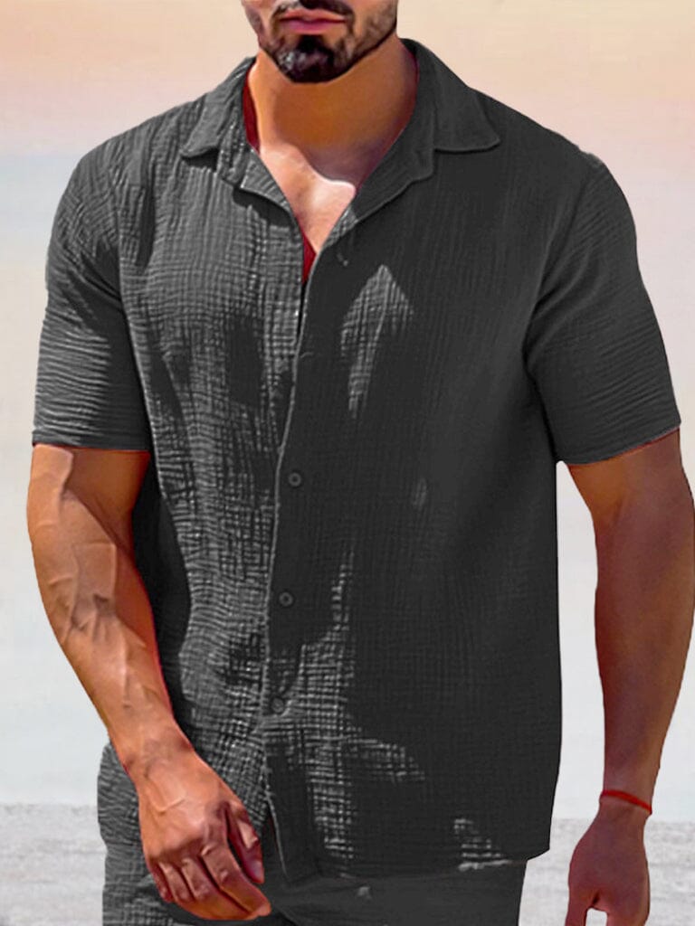 Classic Breathable Short Sleeve Shirt Shirts coofandy Black M 