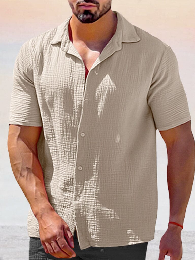 Classic Breathable Short Sleeve Shirt Shirts coofandy Khaki M 