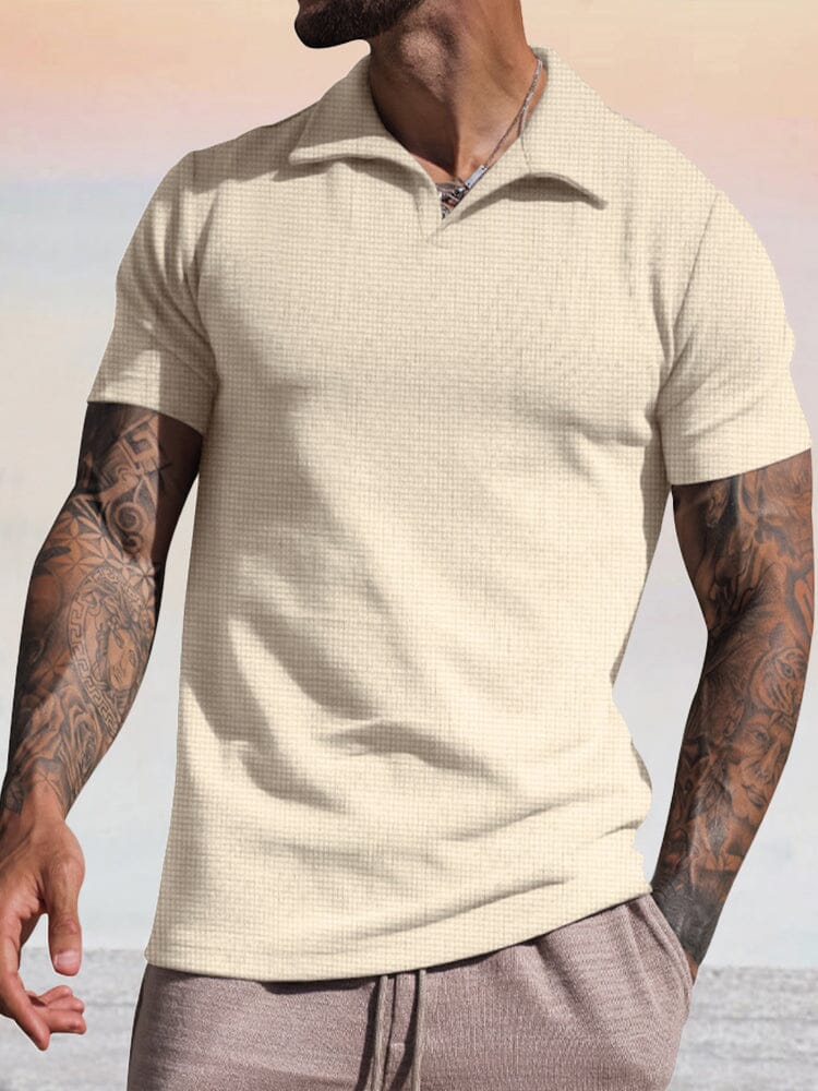 Waffle Knit Textured Polo Shirt Shirts & Polos coofandystore Cream M 