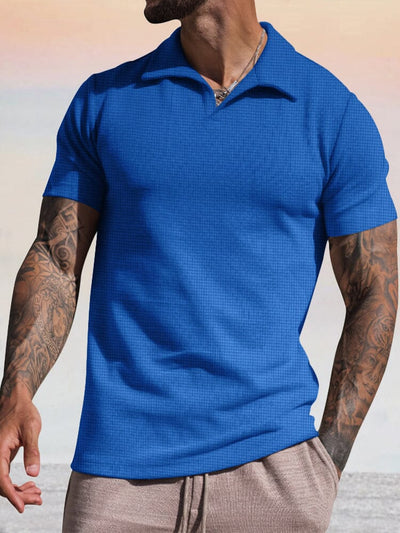 Waffle Knit Textured Polo Shirt Shirts & Polos coofandystore Blue M 