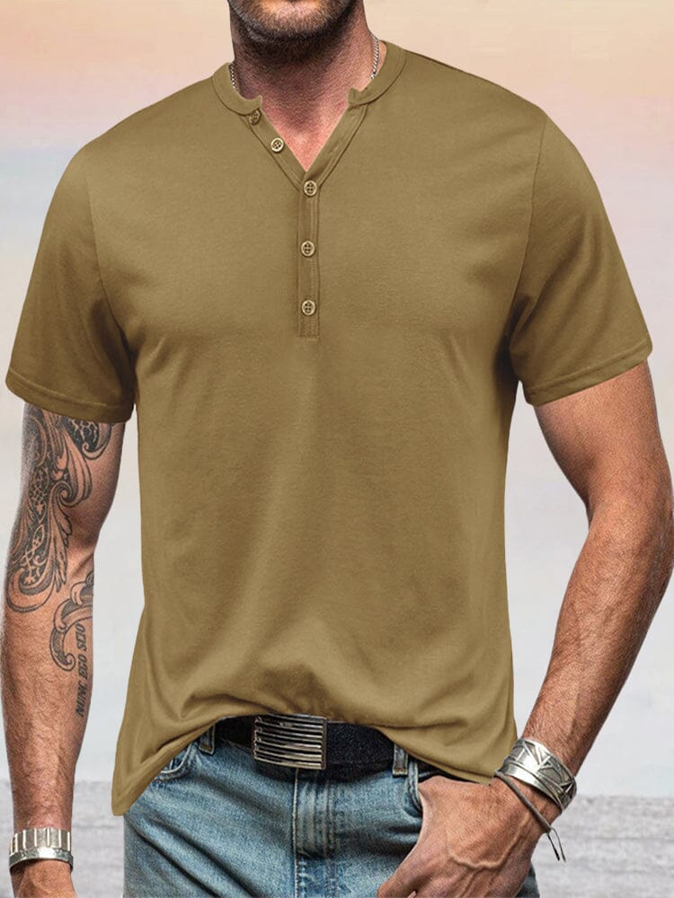Classic Solid Henley Shirt Shirts coofandystore Army Green M 