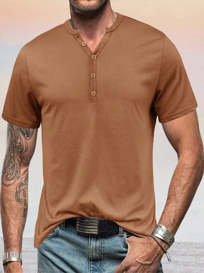 Classic Solid Henley Shirt Shirts coofandystore Brown M 