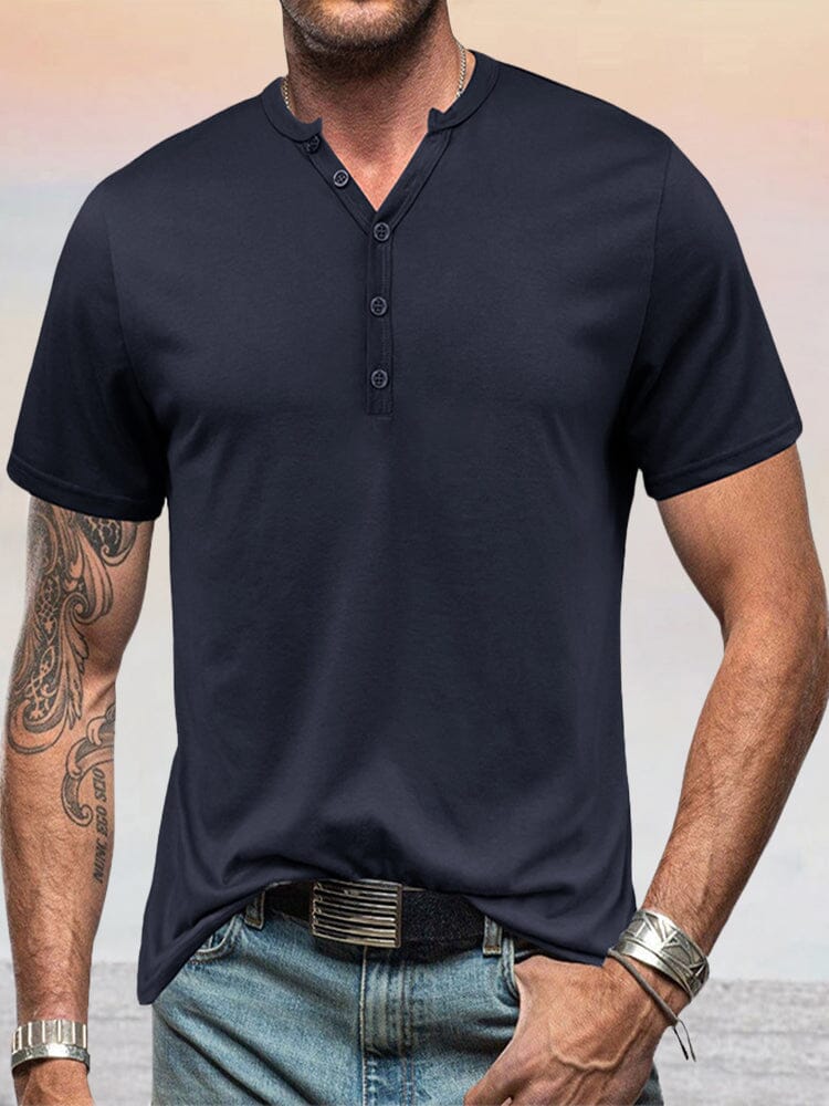 Classic Solid Henley Shirt Shirts coofandystore Navy Blue M 