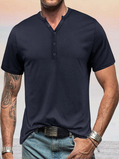 Classic Solid Henley Shirt Shirts coofandystore Navy Blue M 