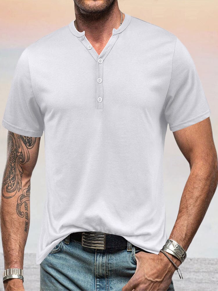 Classic Solid Henley Shirt Shirts coofandystore White M 