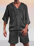 Casual Linen Pullover Hoodie Set Sets coofandystore Black M 