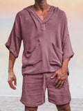 Casual Linen Pullover Hoodie Set Sets coofandystore Purple S 