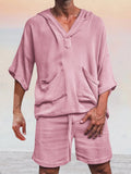 Casual Linen Pullover Hoodie Set Sets coofandystore Pink S 