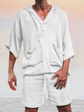 Casual Linen Pullover Hoodie Set Sets coofandystore White M 