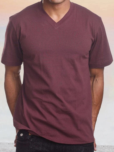 Classic Fit V-Neck T-Shirt T-shirt coofandy Wine Red M 