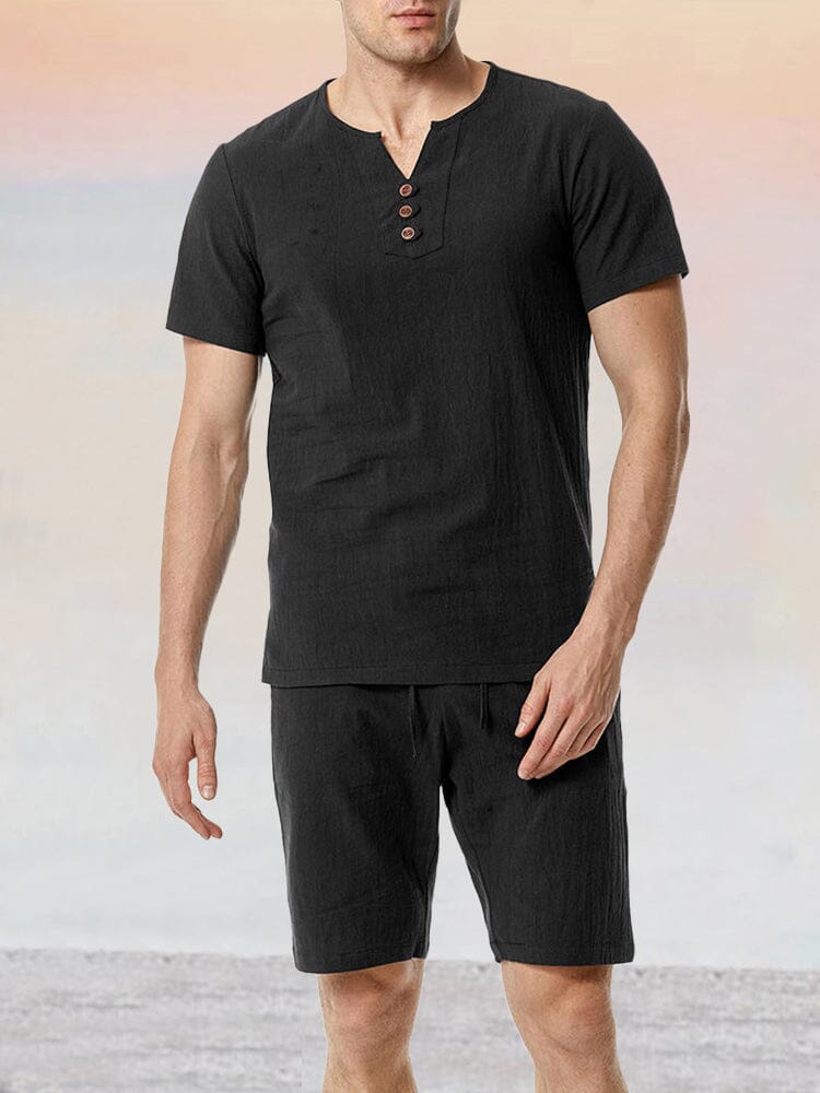 Casual Linen 2-Piece Shirt Sets Sets coofandystore Black M 