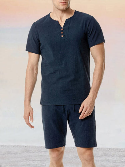 Casual Linen 2-Piece Shirt Sets Sets coofandystore Navy Blue S 