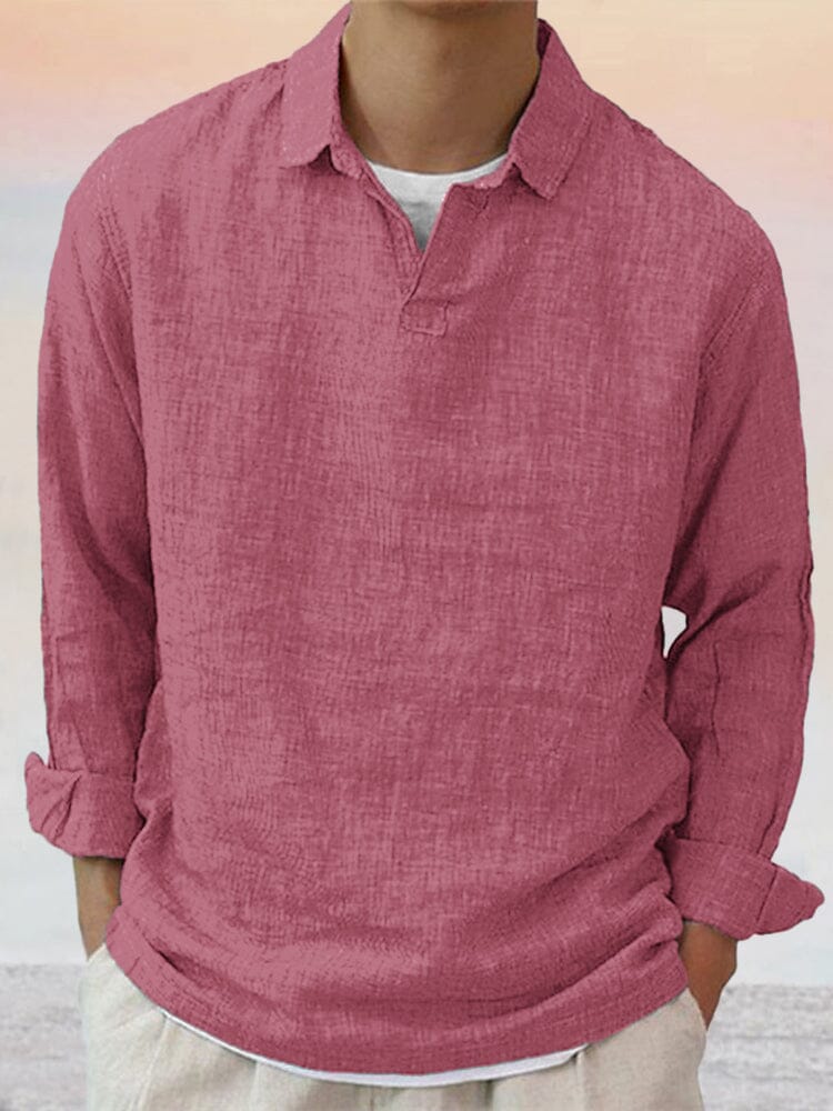 Casual Soft Pullover Cotton Linen Shirt Shirts coofandy Pink S 