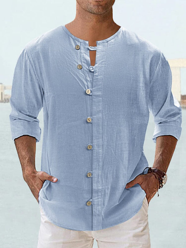 Casual Cotton Linen Long Sleeve Shirts Shirts coofandystore Blue S 