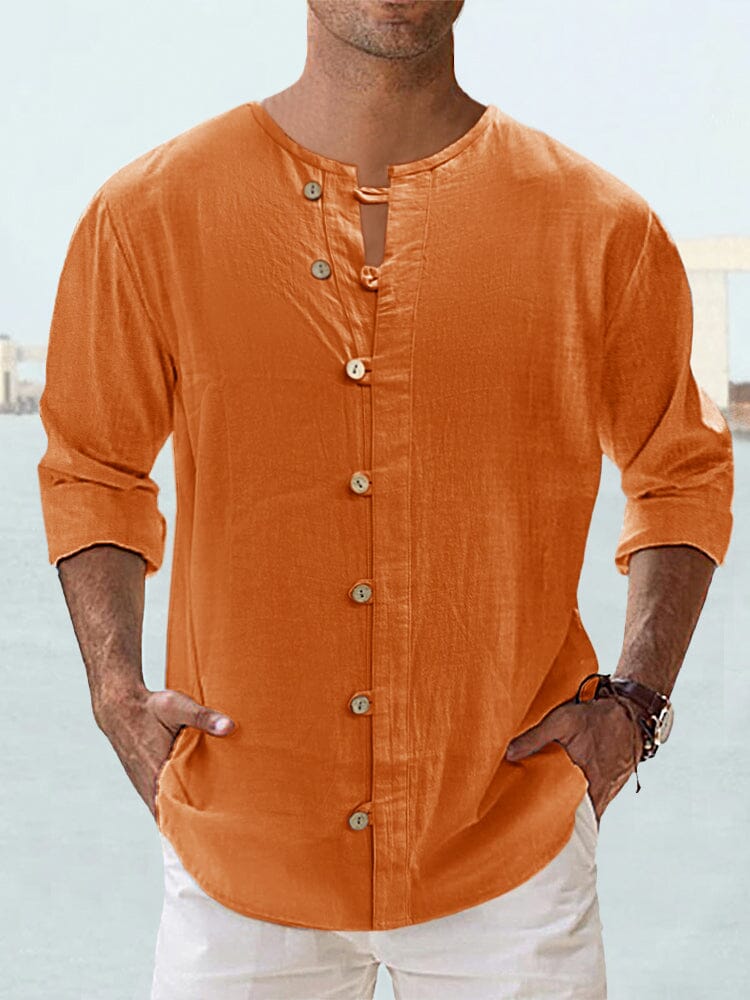 Casual Cotton Linen Long Sleeve Shirts Shirts coofandystore Orange S 