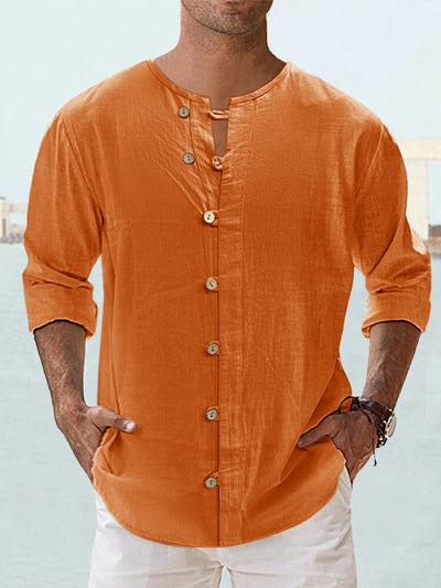 Casual Cotton Linen Long Sleeve Shirts Shirts coofandystore Orange S 