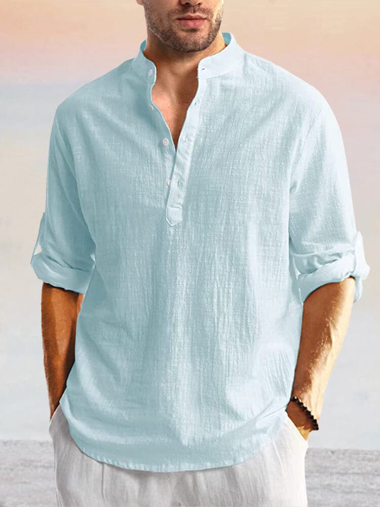Cozy Cotton Linen Henley Shirt Shirts coofandystore Light Blue S 