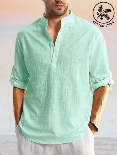 Cozy Cotton Linen Henley Shirt Shirts coofandystore Light Green S 