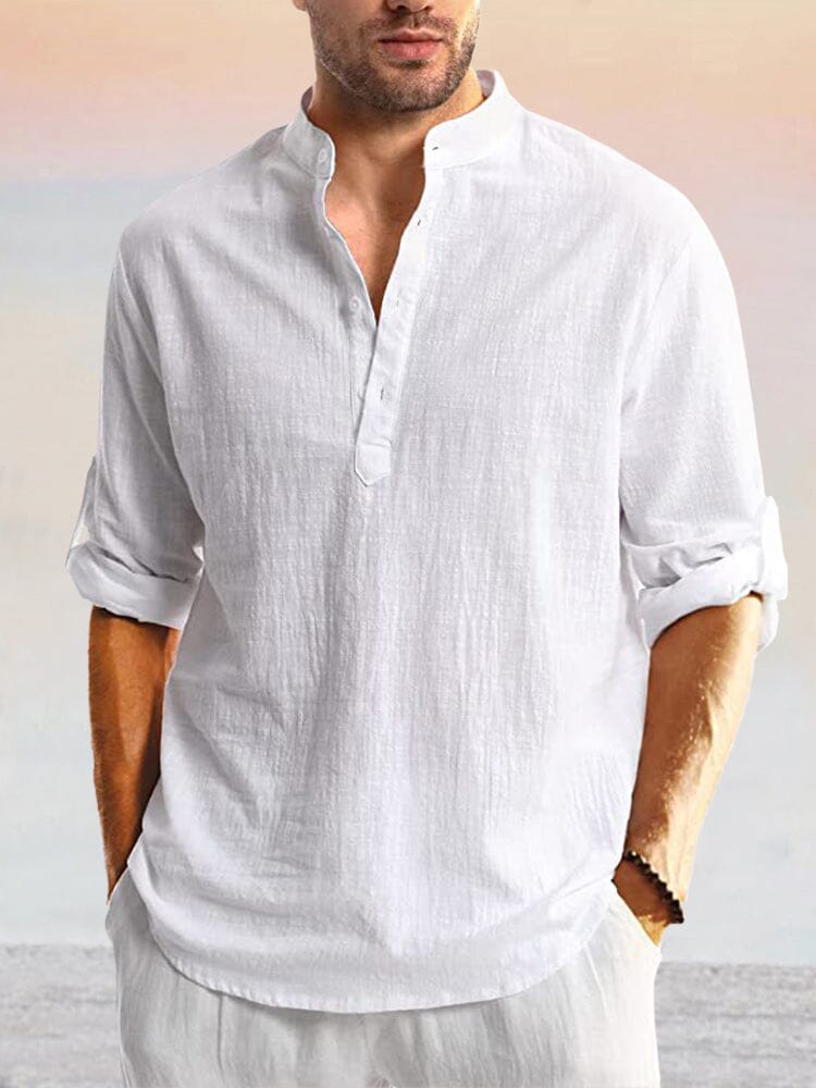 Cozy Cotton Linen Henley Shirt Shirts coofandystore White S 
