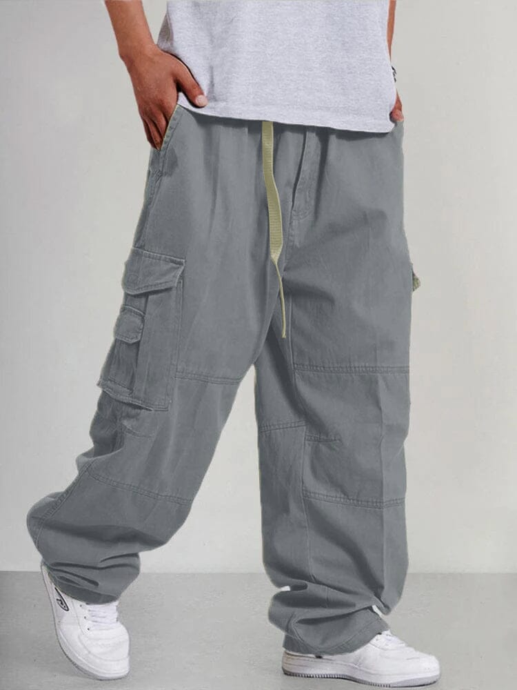 Loose 100% Cotton Cargo Pants Pants coofandy Grey S 