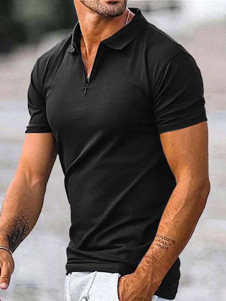 Classic Breathable Solid Polo T-Shirt Polos coofandy Black S 
