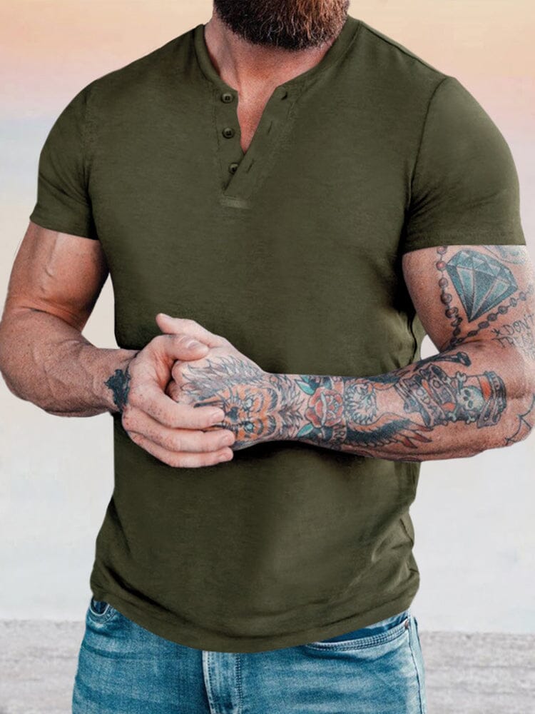 Classic Soft Henley Shirt T-shirt coofandy Army Green M 