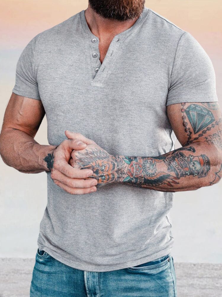 Classic Soft Henley Shirt T-shirt coofandy Grey M 