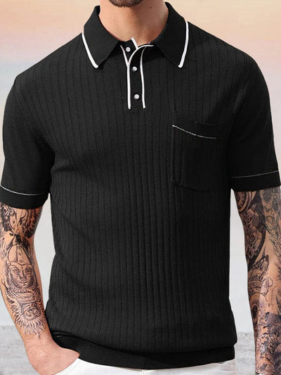 Breathable Knit Textured Polo Shirt Shirts & Polos coofandystore Black M 