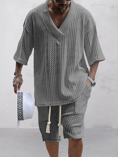 Stylish Knit Shirt Set Sets coofandystore Grey M 