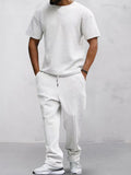 Casual Waffle T-shirt Set Sets coofandystore White M 