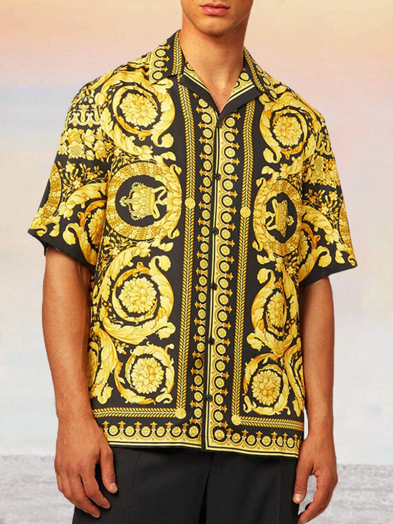 Casual Vintage Printed Shirt Shirts coofandystore Gold S 