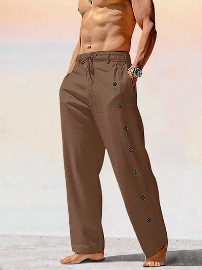 Unique Cotton Linen Relaxed Pants Pants coofandy Brown S 